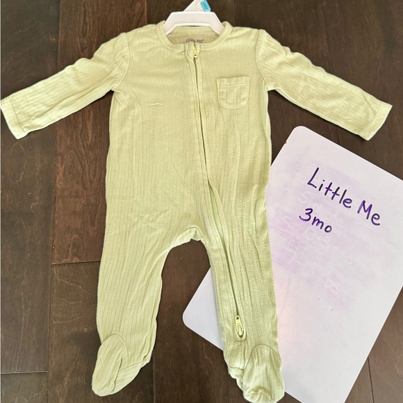 Little Me Green Footie One Piece with Ribbed Knit Fabric - Picture 1 of 3